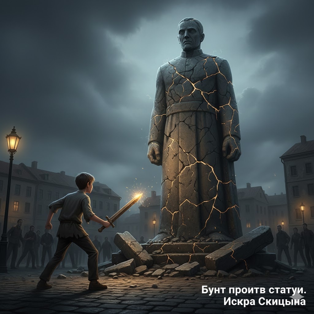"Бунт против статуи", иллюстрация создана сетью Джемини
