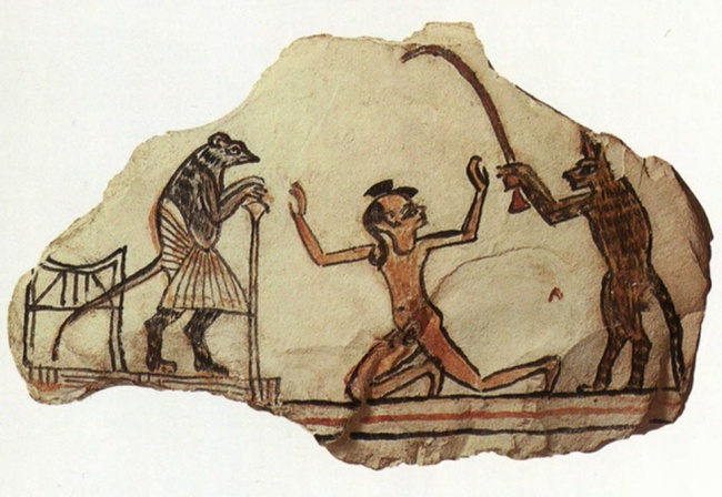 Кот и мышь наказывают мальчика за провинность