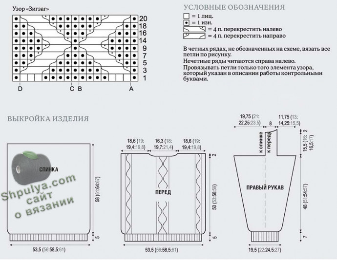 Схема вязания и выкройка мужского пуловера