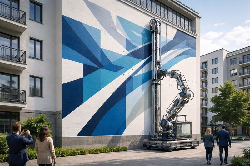 Художественная роспись фасада в стиле геометрического минимализма