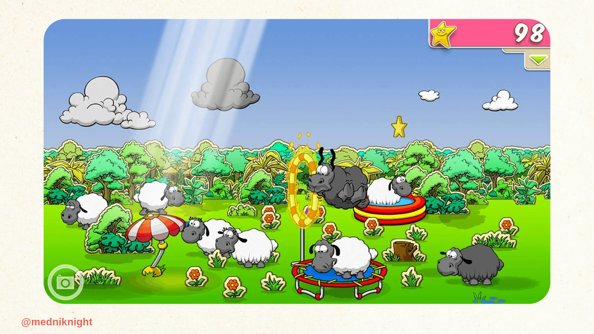 Скриншот Clouds & Sheep. В детстве в этой игре было что-то особенно залипательное.