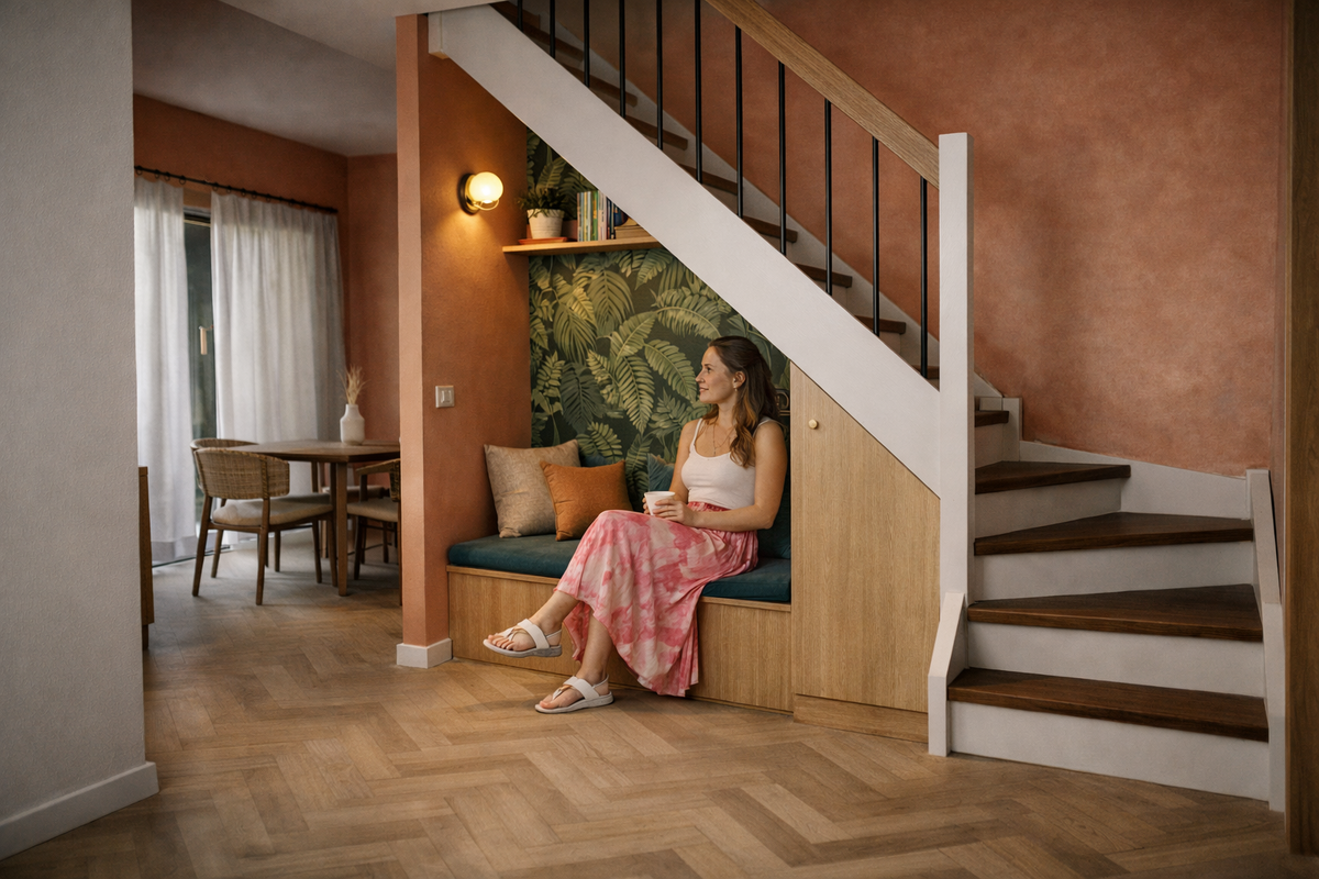 Пример, как подлестничное пространство делает все помещение красивее и уютнее. © Ниора