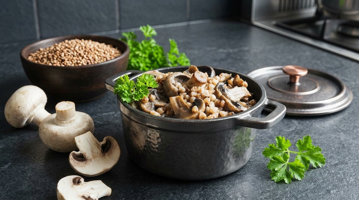 Гречка с грибами в горшочках