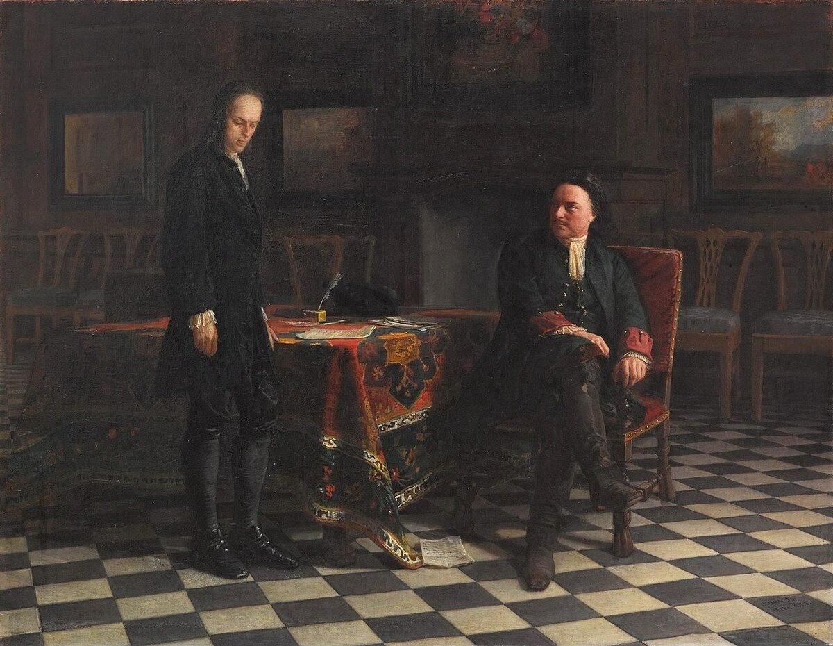 Николай Ге «Пётр I допрашивает царевича Алексея в Петергофе»