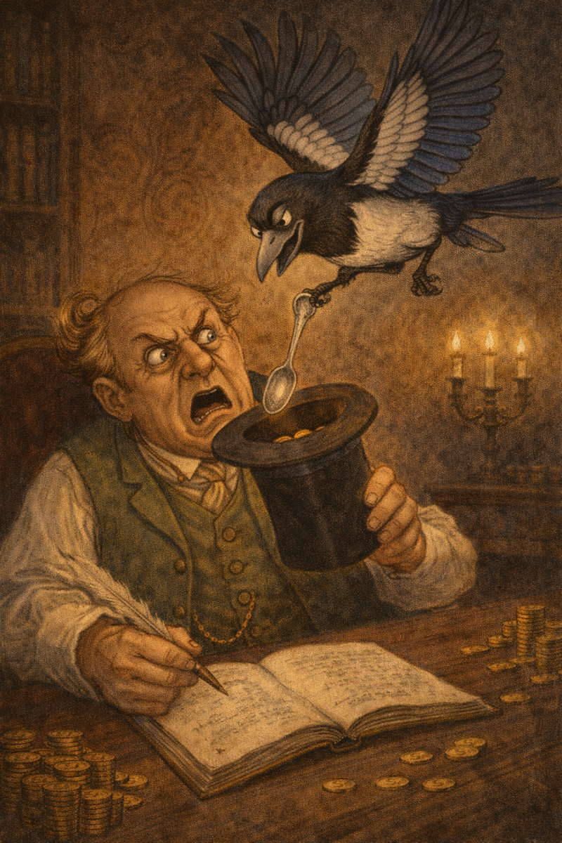 Сорока возвращает ложку тому, кто ее украл