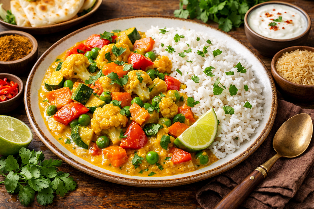 Овощи карри с рисом
