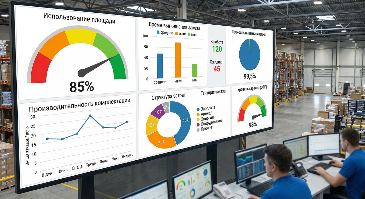 Пример визуализации ключевых показателей эффективности (KPI) для оценки работы склада