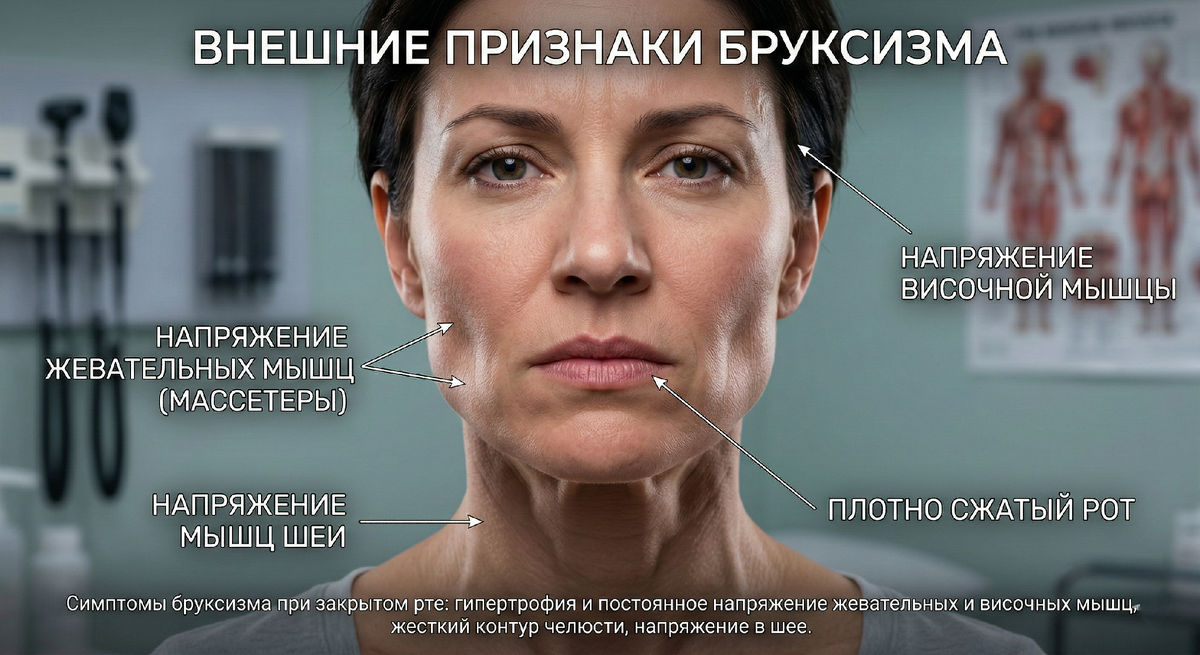 Как может выглядеть дневной бруксизм у человека