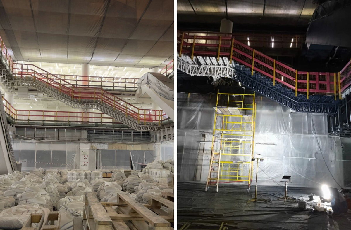 Покраска металлической лестницы в торговом центре