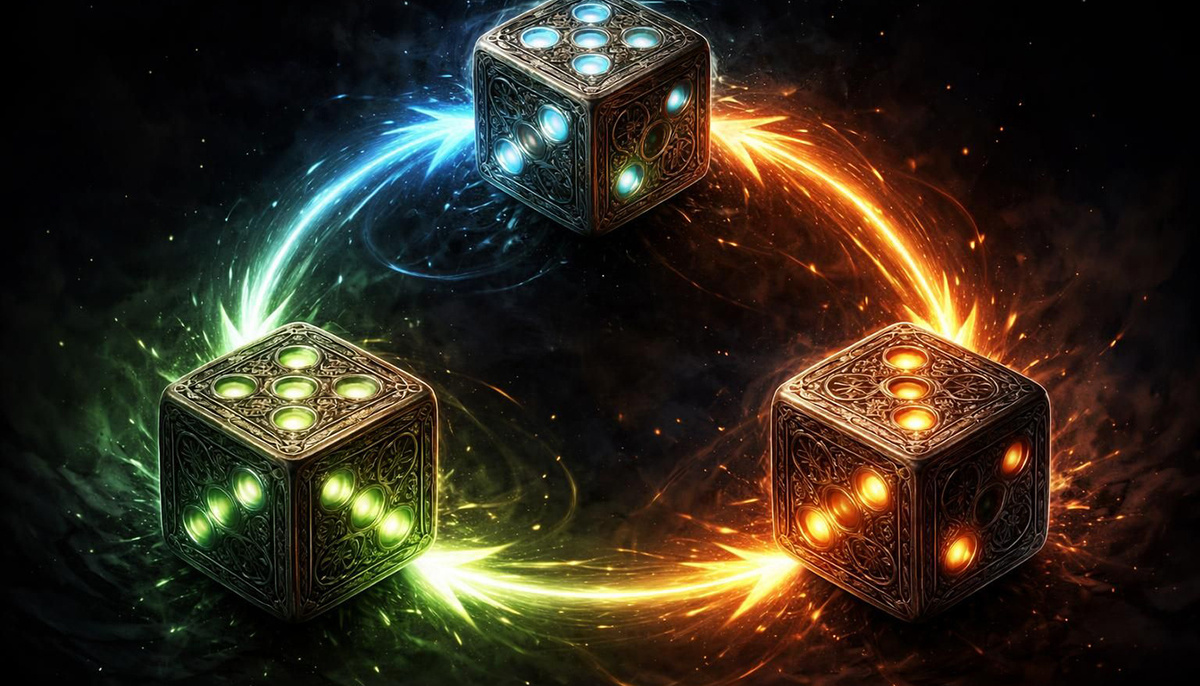 Гарднер показал кубики, которые ведут себя как «камень, ножницы, бумага»: А выигрывает у В, В у С, но С выигрывает у А. Нетранзитивность оказалась скрытой пружиной сложности – от бактерий до экономики. 