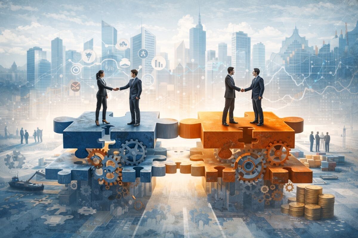 Крупные предприятия объединяются подолгу — чтобы все учесть и не упустить выгоду. Источник: нейросеть📷
