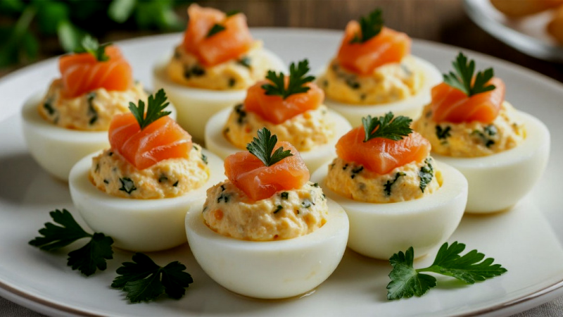Фаршированные яйца с красной рыбой