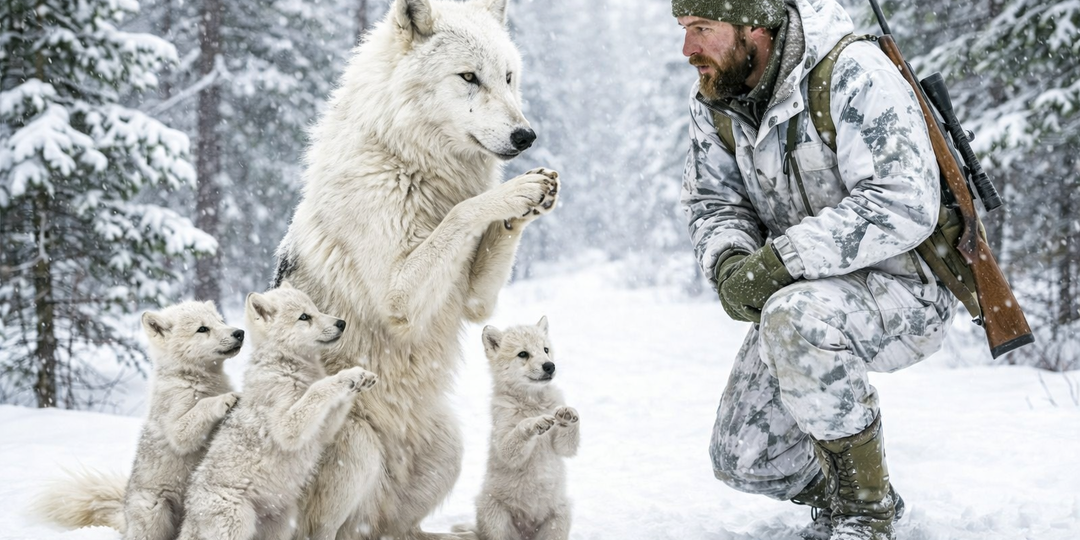 Белая волчица шла за охотником часами и смотрела на него с человеческой тоской. Он опустил ружьё и пошёл следом