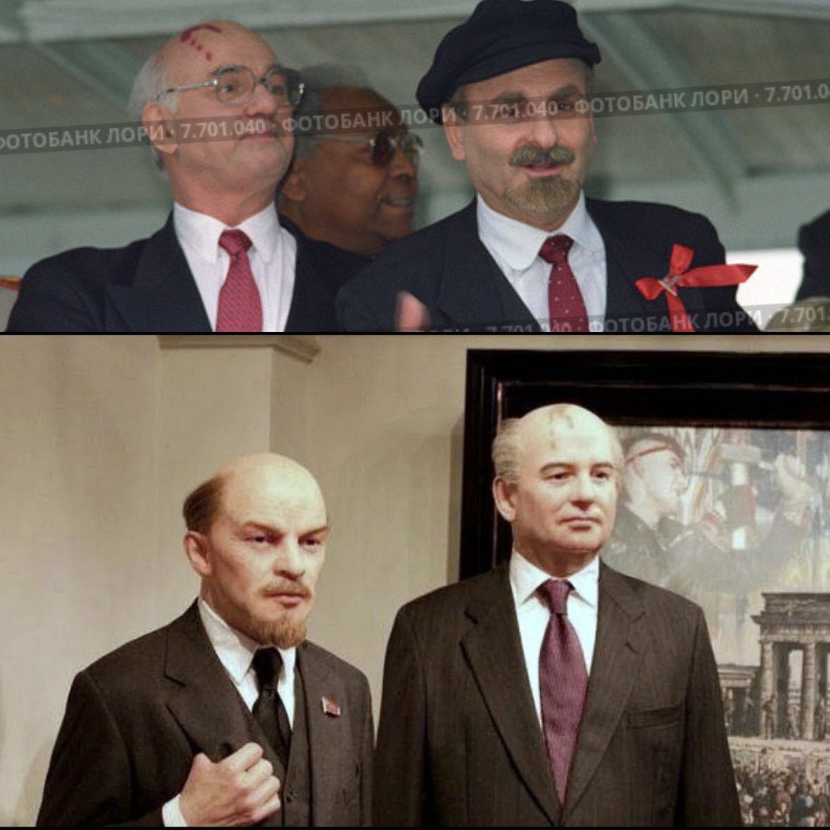 В жизни они встретиться не могли, а вот на шоу двойников или в мущее восковых фигур — это вполне возможно: 2 изменника Родины, один из которых начал "красный проект", а другой его безславно завершил. Коллаж автора из фото в свободном доступе 