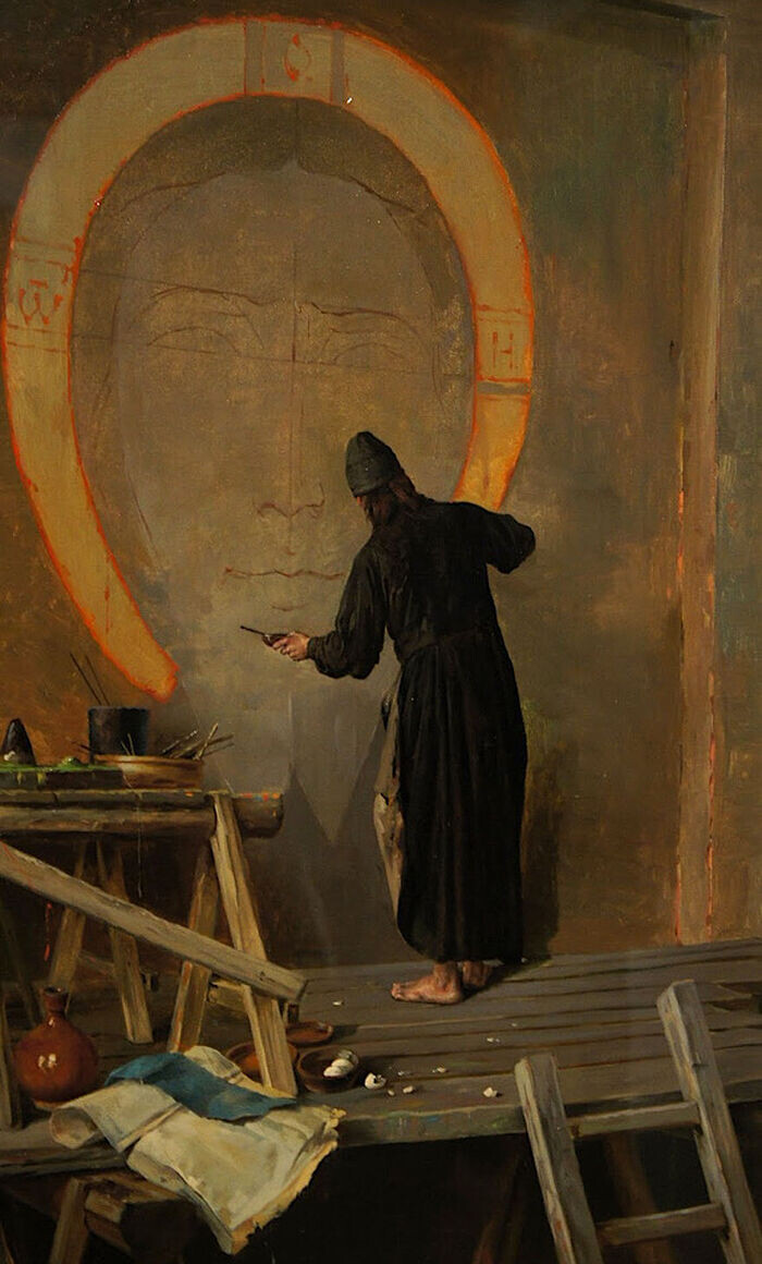 Для вдохновения вам красивую работу Александра Янова "Инок-живописец" (1885)