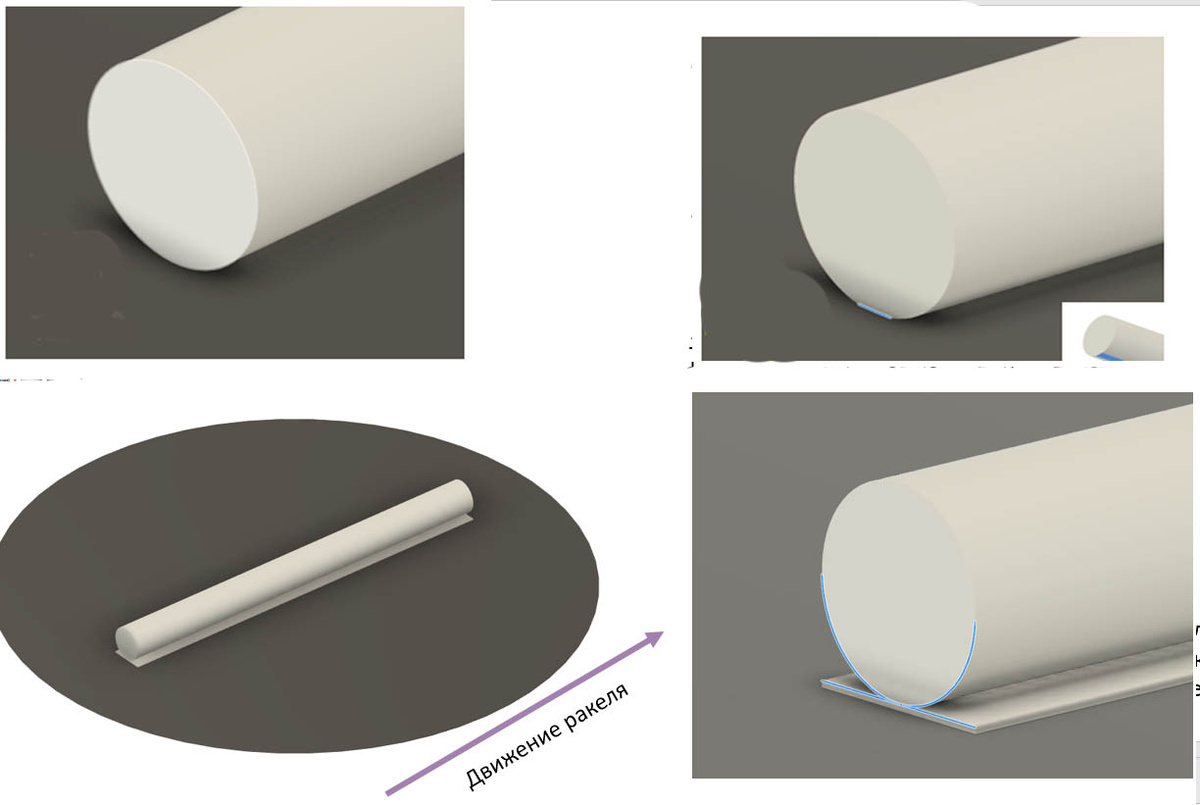 Варианты печати цилиндрической детали: утапливанием (сверху справа) и при помощи плота (снизу справа)