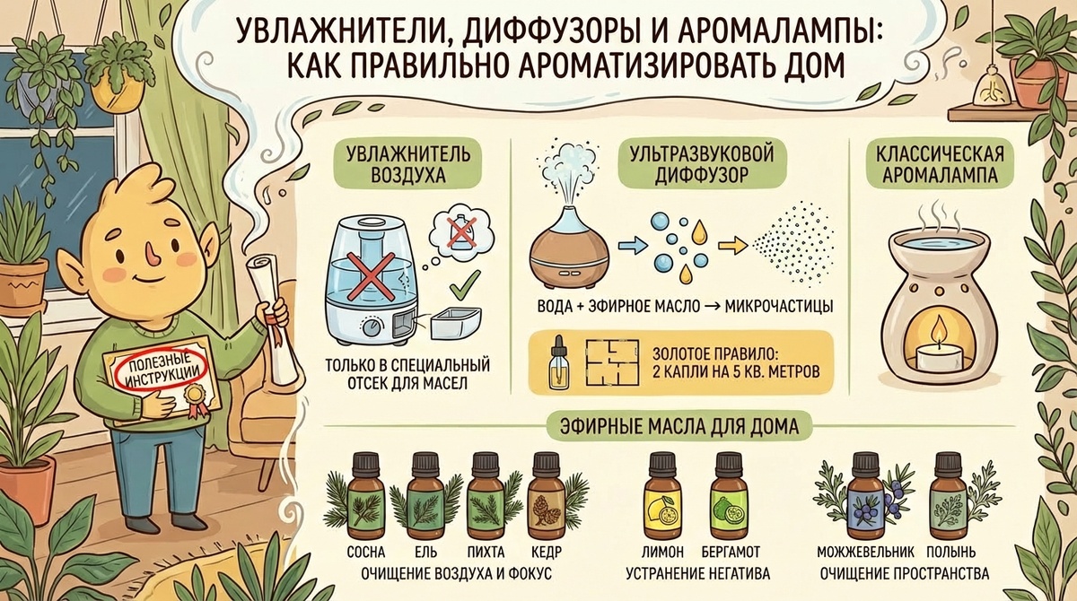 Увлажнители, диффузоры и аромалампы: как правильно ароматизировать дом и очищать воздух 