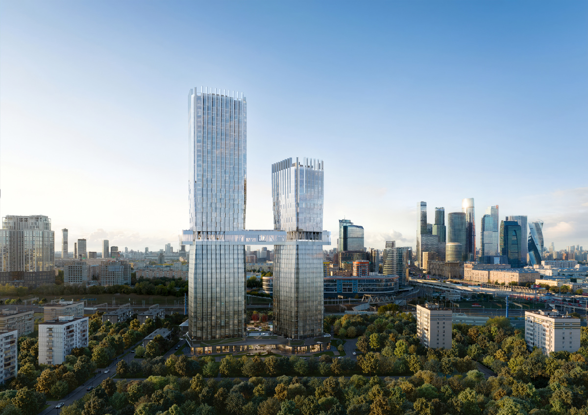 ХАЙДАУТ — это два премиальных небоскреба высотой 34 и 49 этажей, соединенные «парящим» мостом, внутри которого разместятся общественные пространства и уникальные форматы квартир