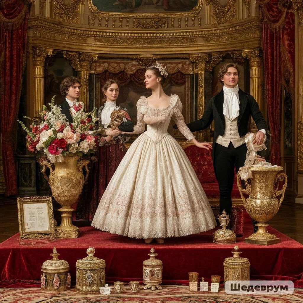 Бенефис танцовщицы Александры Ворониной-Ивановой в Большом театре в Москве в 1825 году. Изображение сгенерировано ИИ