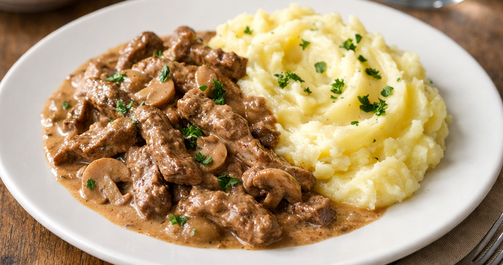 Бефстроганов, просто бефстроганов из говядины