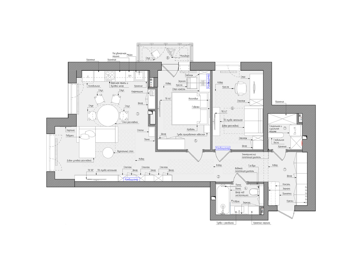 Итоговая планировка и расстановка мебели