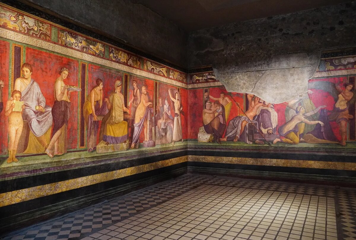 Знаменитый зал мистерий в одноименной вилле в Помпеях.