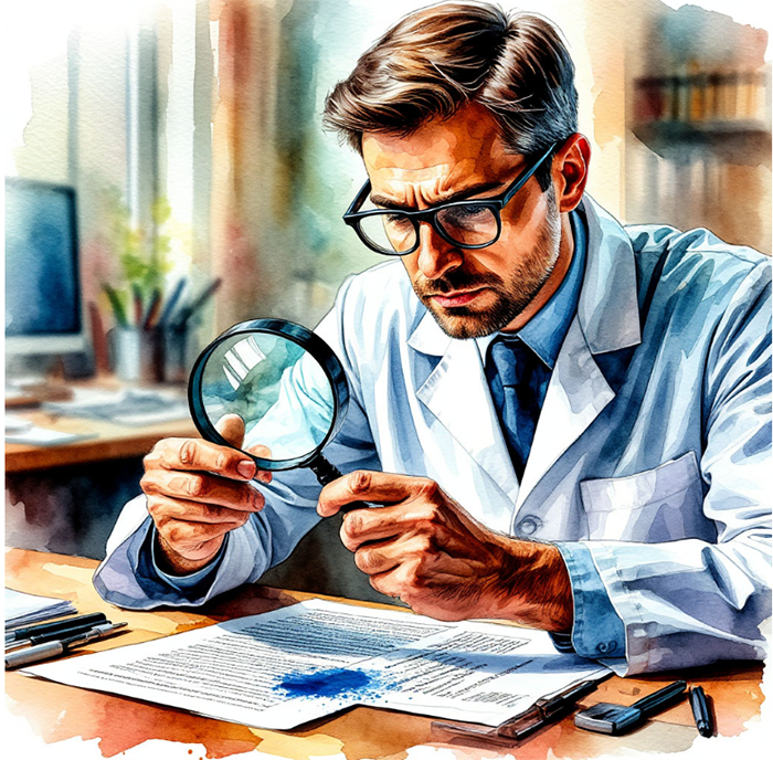 Креминалист за рабочем столе