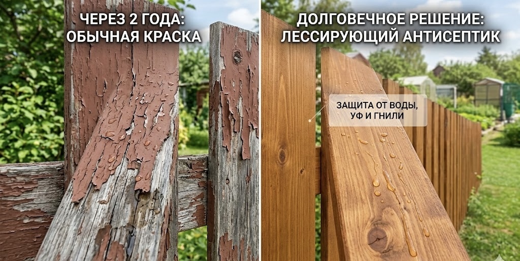 Покрасили забор и он облез через два года?