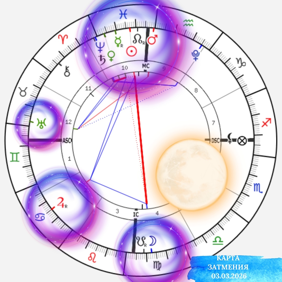 Карта Лунного Затмения 3 марта 2026 года. Астролог Екатерина Юдина 