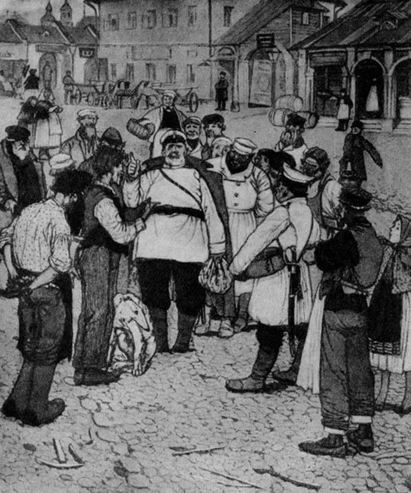 «Хамелеон» А. П. Чехова. Иллюстрация Д. Н. Кардовского, 1910, (Общественное Достояние)