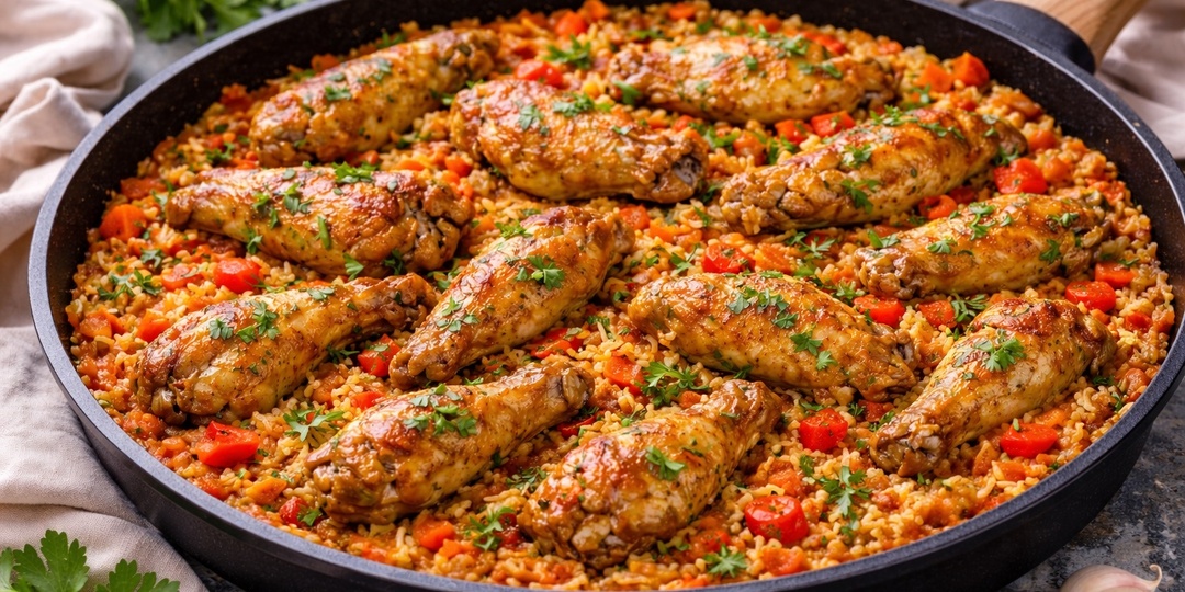 Курица с рисом на одной сковороде - быстрый ужин без лишней посуды