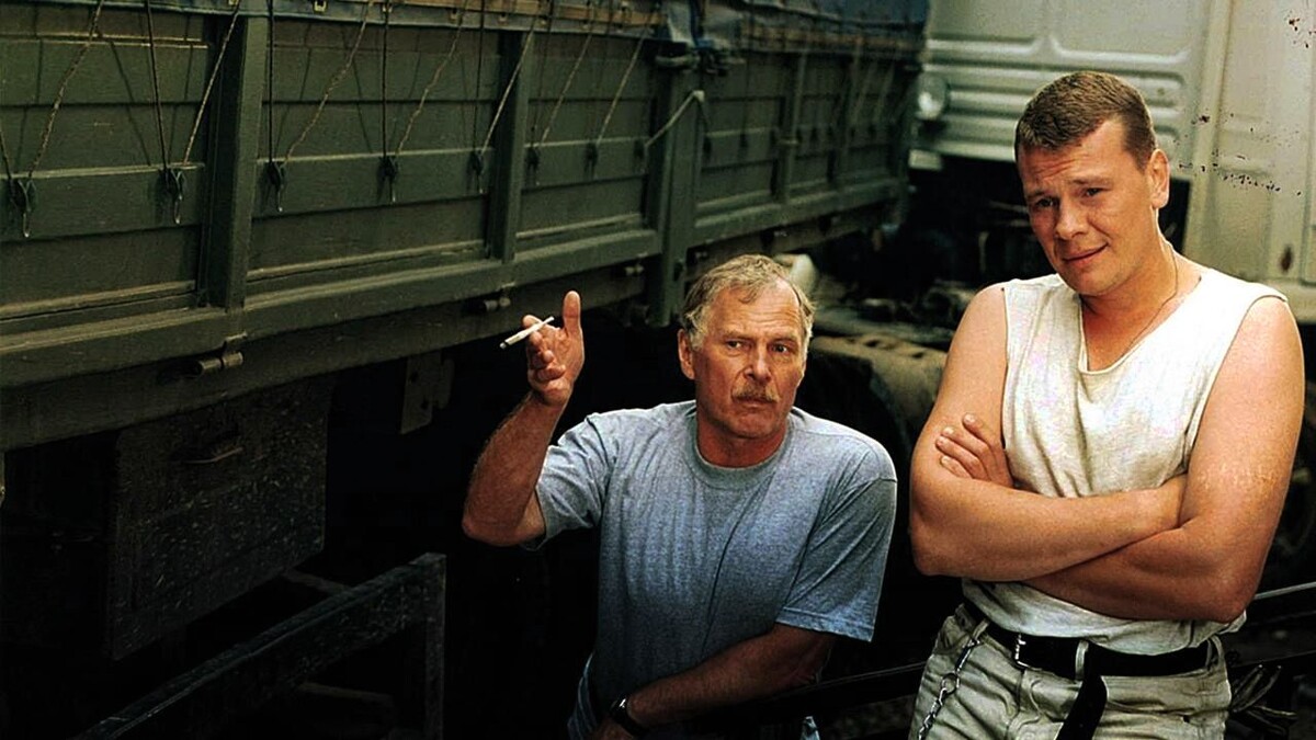 Галкин и Гостюхин на съёмках "Дальнобойщиков" в 2000 году