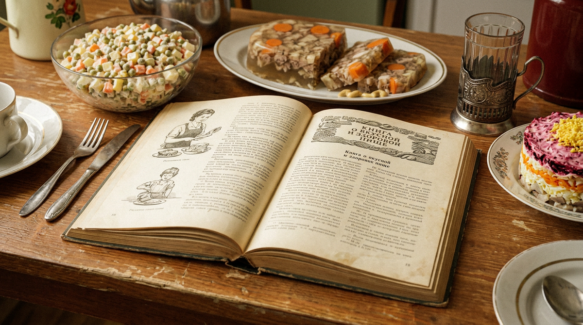 «Книга о вкусной и здоровой пище» — самая тиражная кулинарная книга советской эпохи. С 1939 по 1990-е годы она выдержала более 20 изданий и была в каждой второй советской кухне