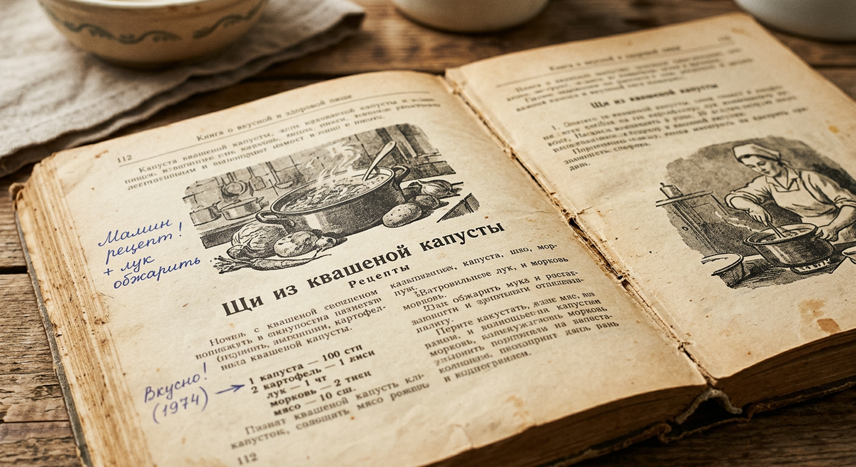Пожелтевшие страницы, заметки на полях, потёртый переплёт — советские кулинарные книги в семьях зачитывали буквально до дыр. Многие рецепты передавали из рук в руки с собственными пометками и поправками