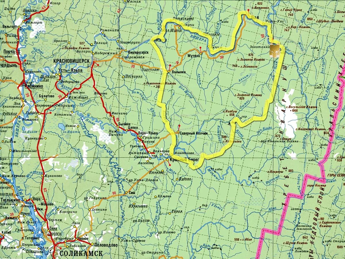 Золотянка и плато кваркуш на карте. фото: яндекс.