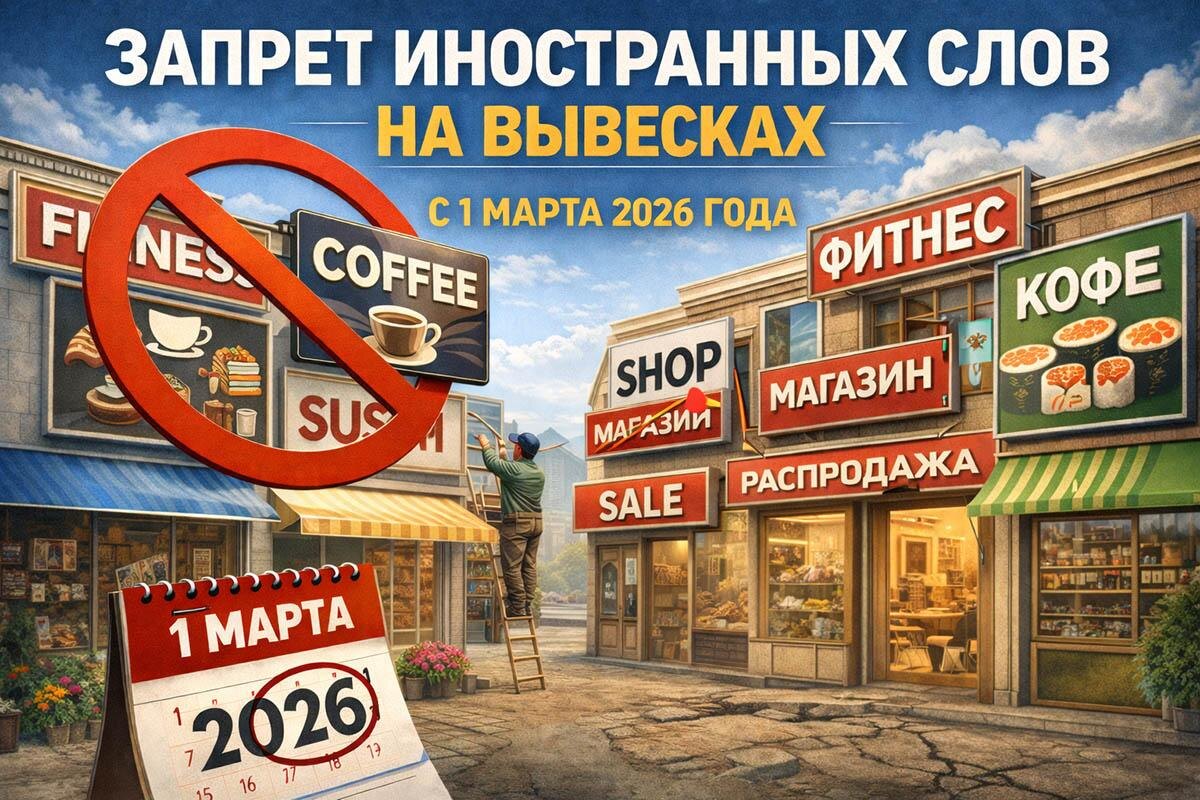 С 1 марта 2026 года в России произойдут значительные изменения в регулировании публичной информации для потребителей. Федеральный закон № 168-ФЗ от 24.06.2025 вводит обязательное использование русского языка на вывесках, указателях и других источниках коммуникации с клиентами. Новая статья 10.1 Закона "О защите прав потребителей" устанавливает, что основной текст такой информации должен быть на русском языке. Иностранные слова могут присутствовать, но только как дополнительный перевод, при этом русский текст должен быть более заметным и располагаться приоритетно (например, слева или сверху). Важно, что эти правила не распространяются на зарегистрированные бренды и фирменные наименования, которые могут сохранять свое оригинальное написание. Также изменения коснутся застройщиков: с указанной даты названия новых жилых комплексов, используемые в рекламе, должны быть написаны исключительно кириллицей. За соблюдением этих требований будут следить Роспотребнадзор и ФАС.
Так, Роспотребнадзор может привлечь к ответственности по ч. 1 ст. 14.8 КоАП РФ за отсутствие достоверной информации, необходимой потребителю. Штраф составит:
•	для ИП - от 500 до 1 000 руб.;
•	для должностных лиц - от 500 до 1 000 руб.;
•	для организаций - от 5 000 до 10 000 руб.
ФАС может назначить штраф по ч. 1 ст. 14.3 КоАП РФ за нарушение законодательства о рекламе в следующих размерах:
•	для граждан - от 2 000 до 2 500 руб.;
•	для ИП и должностных лиц - от 4 000 до 20 000 руб.;
•	для организаций - от 100 000 до 500 000 руб.
