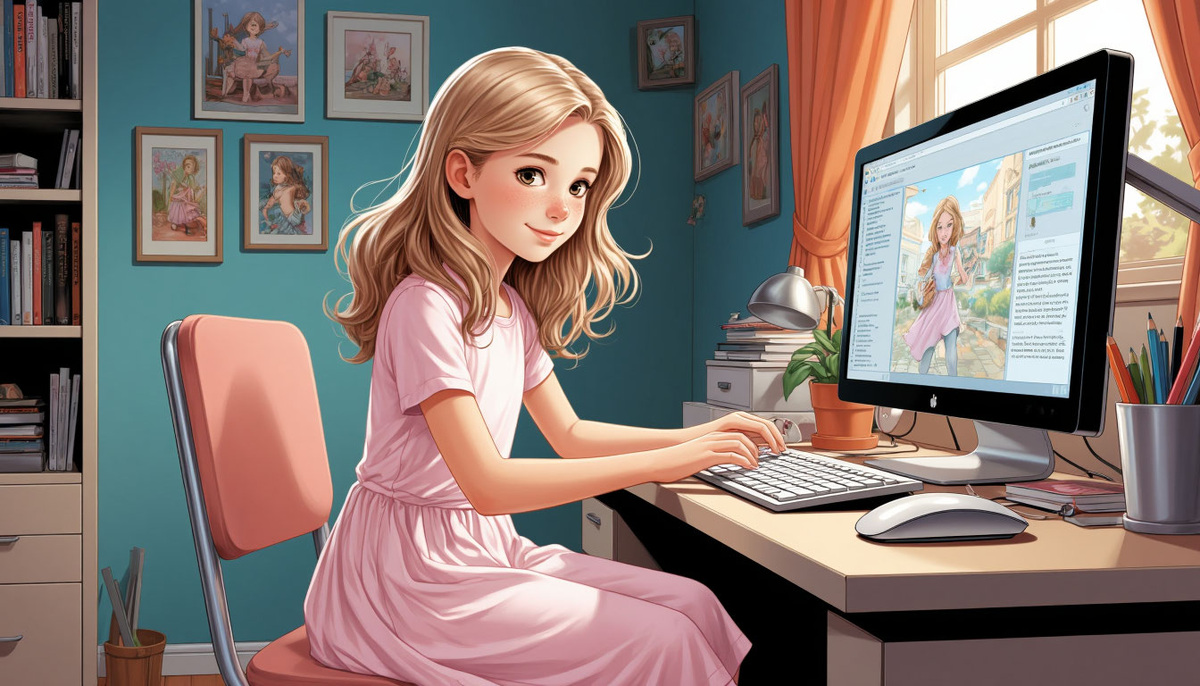 Алиса печатает стихи. Изображение от ИИ Шедеврум