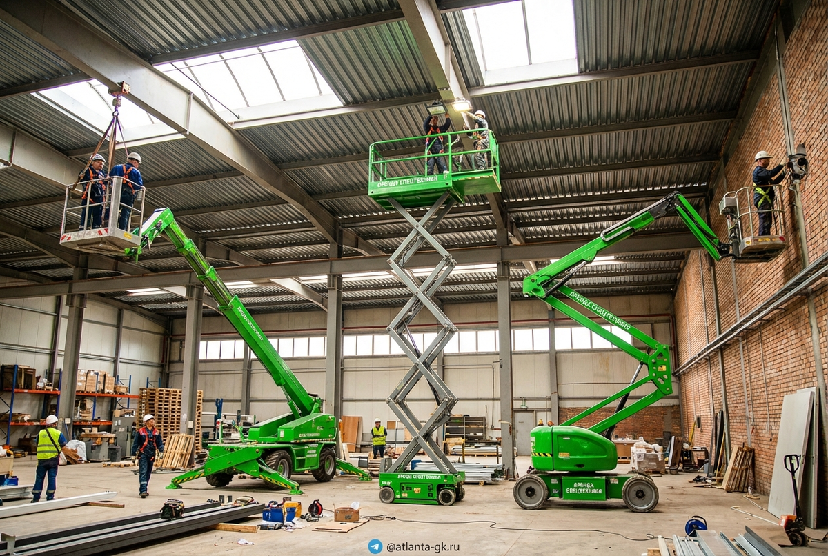    Разнообразие подъемников: телескопические, ножничные и коленчатые. Atlanta-gk