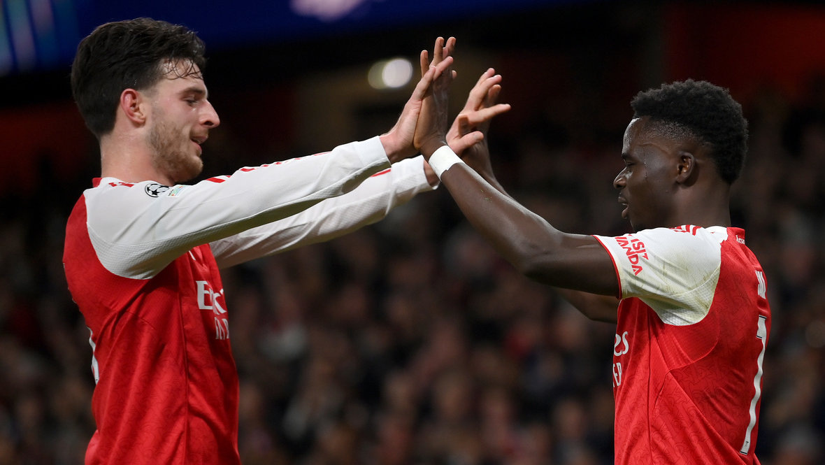    Деклан Райс и Букайо Сака. Getty Images