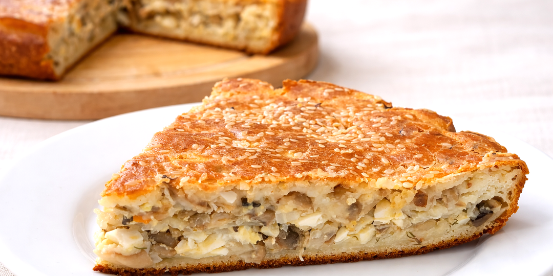 Сочный заливной пирог с капустой, грибами и яйцом. Простой пошаговый рецепт