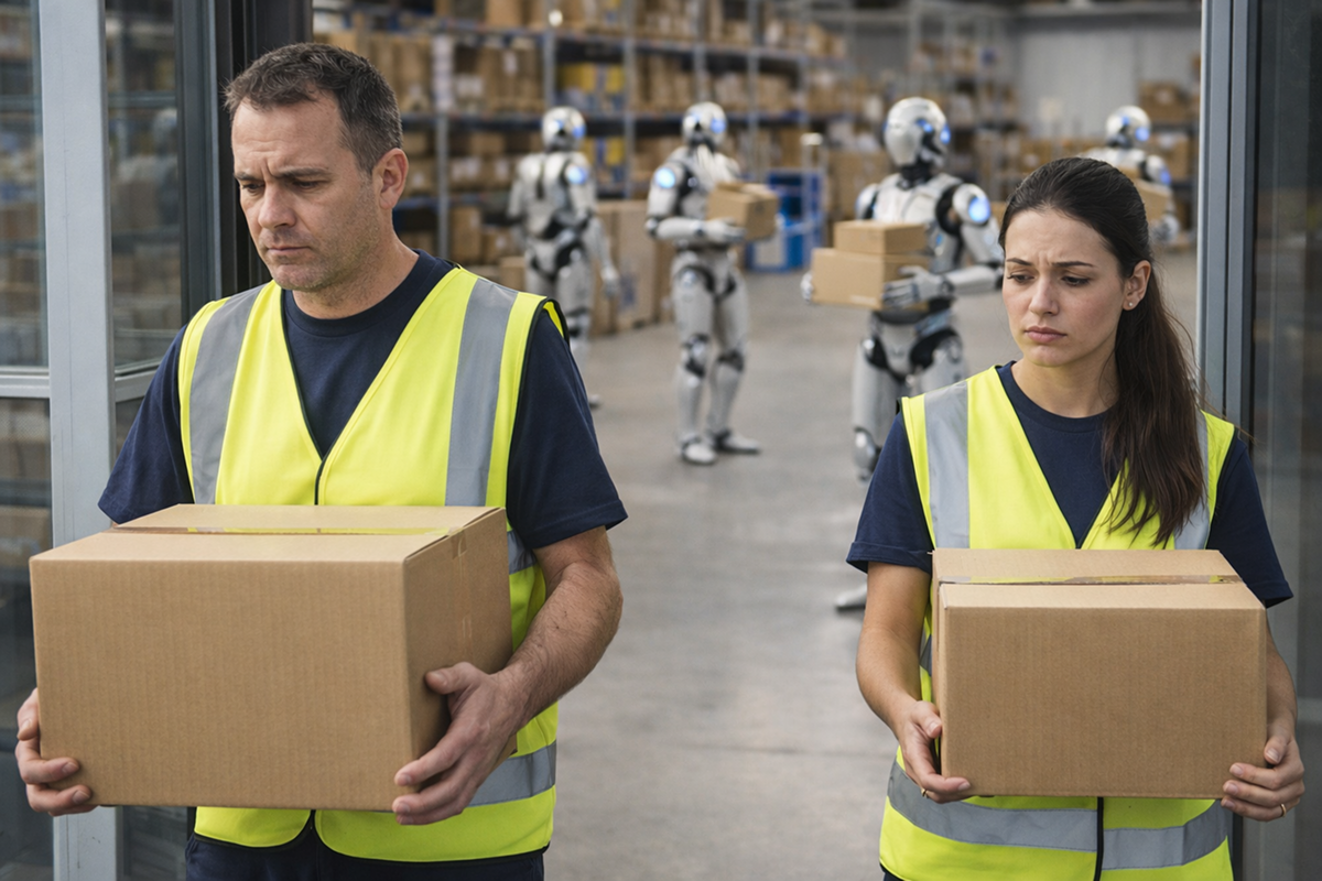    Домоклов меч роботизации уже навис над россиянами-рабочими. Фото: нейросеть