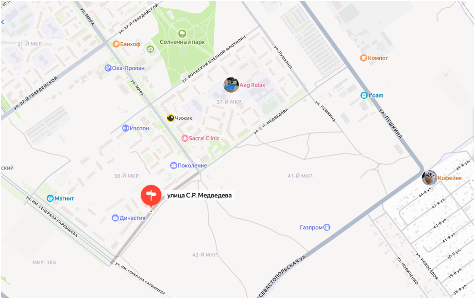 Улица Медведева на карте города Волжского.