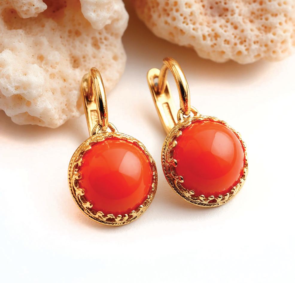 Серьги, коралл, золото