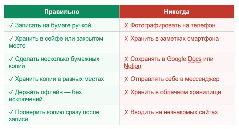 Как хранить seed-фразу