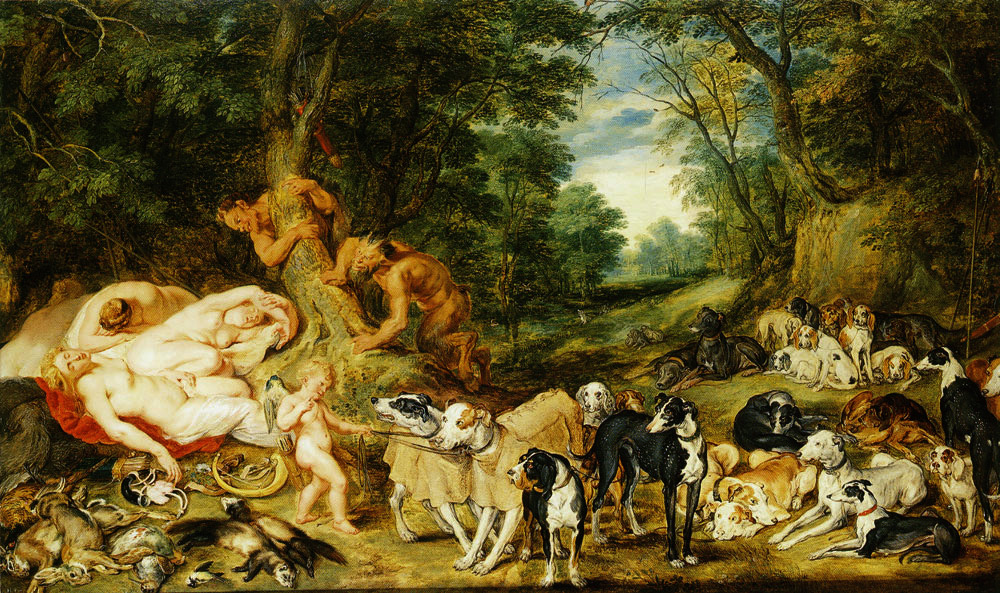 Спящие нимфы Дианы, за которыми наблюдают сатиры, 61 x 98 см