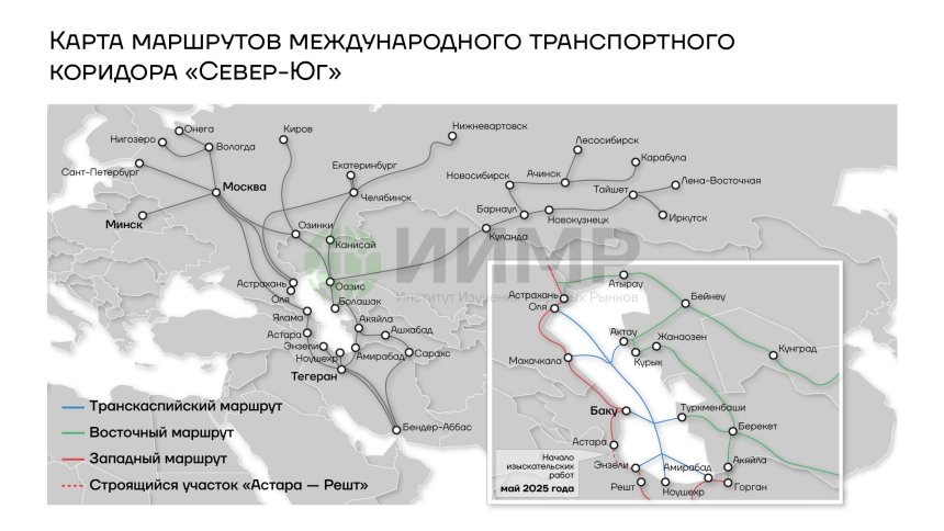 Карта маршрутов международного транспортного коридора "Север-Юг" Источник: worldmarketstudies.ru