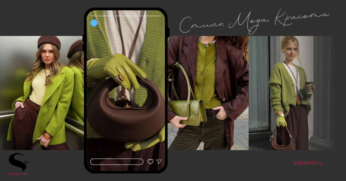 Модное цветовое сочетание 2026: Зелёный оливковый + шоколадно-коричневый