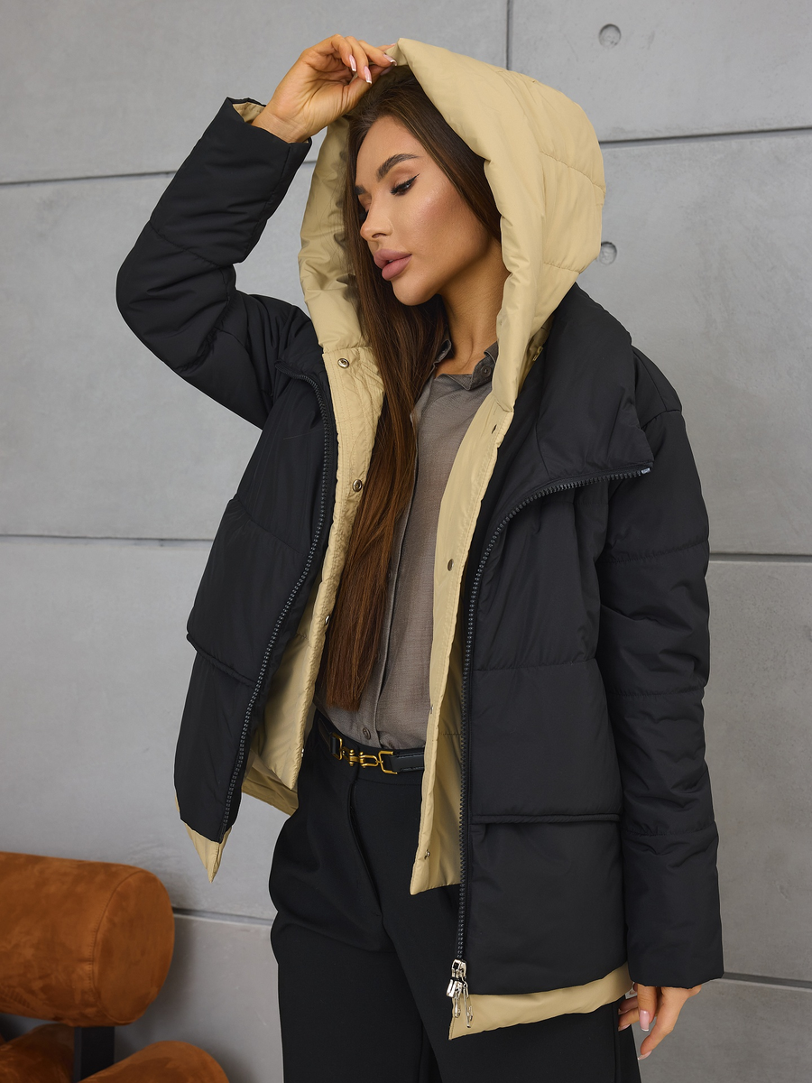 Куртка демисезонная с капюшоном Lakomes (чёрный + бежевый)