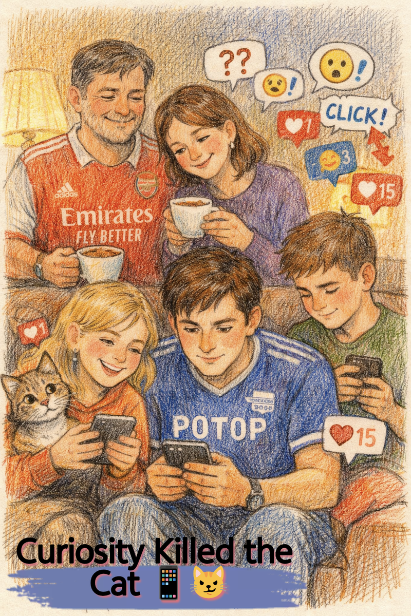 #️⃣#️⃣#️⃣ Proverbs and Wisdom: Curiosity Killed the Cat 📱😼#️⃣The proverb Curiosity killed the cat appeared in English hundreds of years ago. It warns us that too much curiosity can lead to trouble. Cats are naturally curious 🐾 — they explore everything, sometimes without thinking about danger.Пословица "Любопытство сгубило кошку" появилась в английском языке сотни лет назад. Она предупреждает нас о том, что чрезмерное любопытство может привести к неприятностям. Кошки от природы любопытны 🐾 — они исследуют все, иногда не задумываясь об опасности.#️⃣Today the danger is different. It is not about dark streets or wild animals. It is about social media, dramatic headlines, and endless scrolling 📲.#️⃣One evening Lily saw a mysterious post: “You won’t believe what happened!” “Shocking secret revealed!” “Click before it’s deleted!” She opened everything. Later she admitted, “I don’t even know what I was looking for.” Однажды вечером Лили увидела загадочный пост: “Ты не поверишь, что произошло!” “Шокирующая тайна раскрыта!” “Нажми, пока не удалили!” Она открыла все. Позже она призналась: “Я даже не знаю, что я искала".   That is modern curiosity 😅.Sarah just smiled and said, “Curiosity killed the cat.” «Любопытство кошку сгубило». But she didn’t mean that curiosity is bad. Without curiosity, Alex would never explore technology 💻, Tom would not study new wrestling techniques 🤼, and Lily would not try new ideas in her drawings 🎨.#️⃣The real wisdom of this proverb is about balance ⚖️. Curiosity helps us grow, but uncontrolled curiosity steals our time, attention, and sometimes even our peace of mind.#️⃣Curiosity doesn’t have to kill the cat. But in the age of notifications 🔔 and viral posts, it can definitely distract it 😄