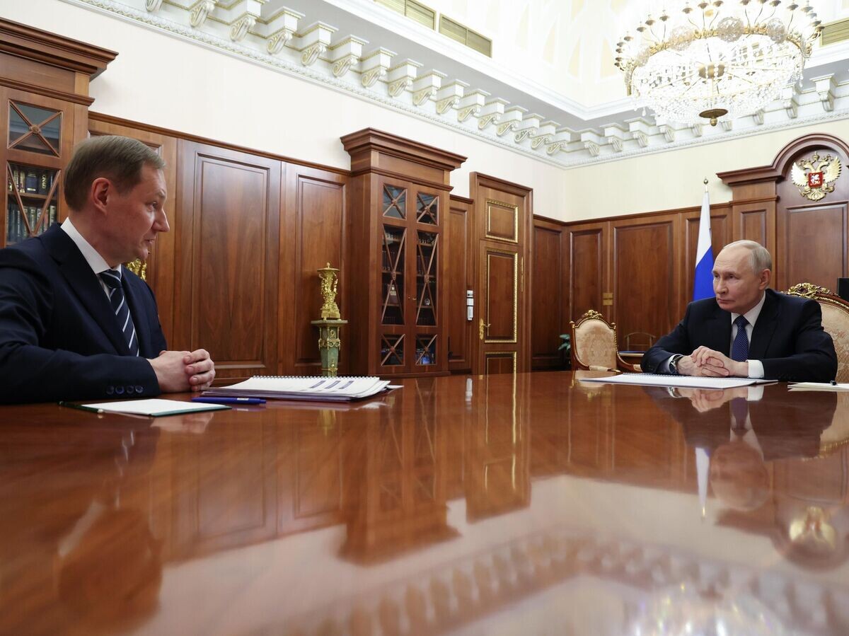    Президент РФ Владимир Путин и руководитель Федерального казначейства Роман Артюхин во время встречи | © РИА Новости / РИА Новости